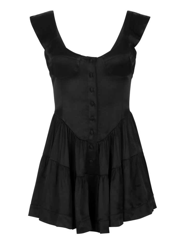 Vanessa Mooney - The Elisabeth Romper Dress - Black Satin - Dre