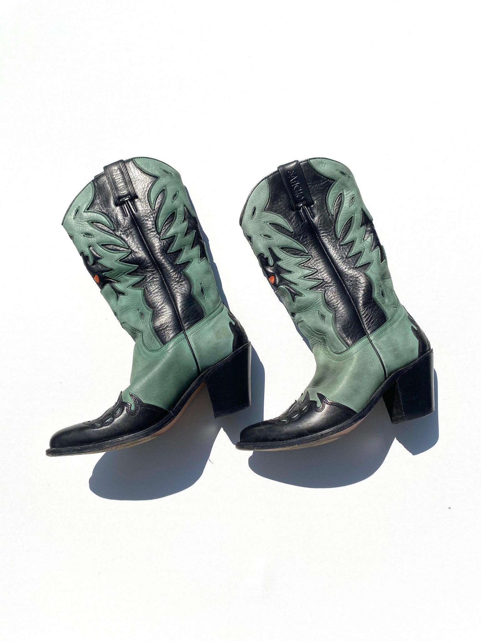 VINTAGE: Western Boots - Green & Black