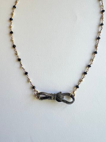 The Pearl & Oynx Diamond Clasp Necklace