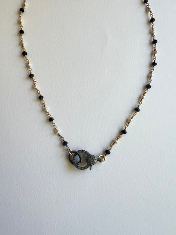 The Pearl & Oynx Small Diamond Clasp Necklace