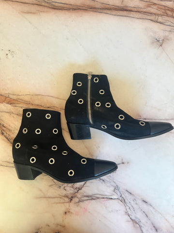 Vintage Black Suede Silver Eyelet Boots