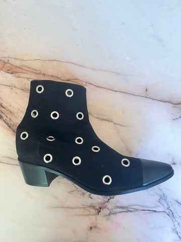 Vintage Black Suede Silver Eyelet Boots