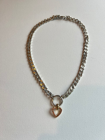 The Silver Chain & Red Heart Necklace