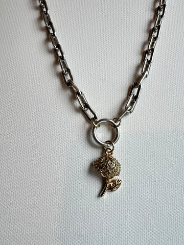 The Silver Chain & Rose Necklace