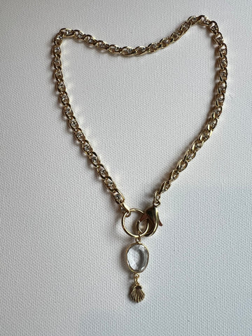 The Crystal & Gold Chain Shell Necklace