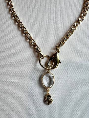 The Crystal & Gold Chain Shell Necklace