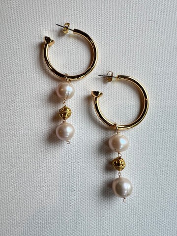 The Pearl & Bali Bead Hoop Earrings