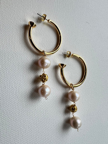 The Pearl & Bali Bead Hoop Earrings
