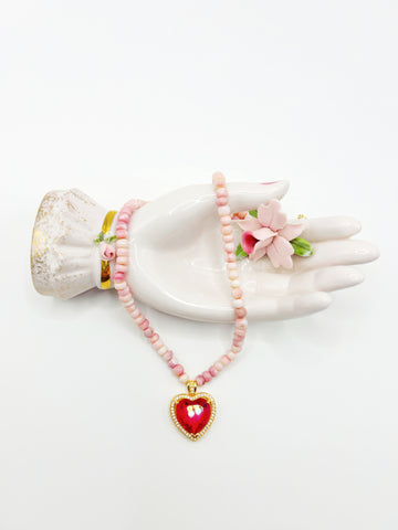 The Pink Opal & Heart Necklace