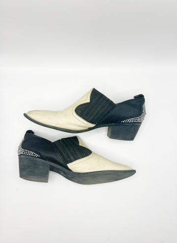 Archive White & Black Leather Ankle Boots