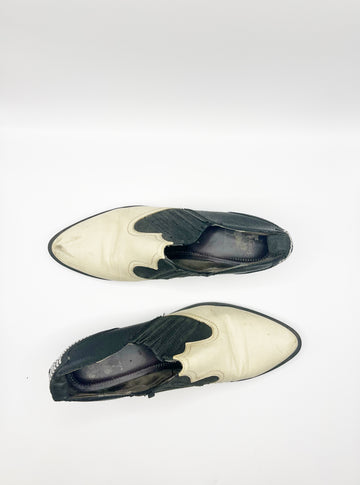 Archive White & Black Leather Ankle Boots