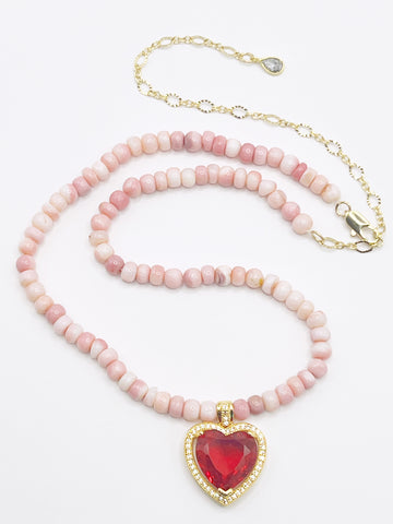 The Pink Opal & Heart Necklace