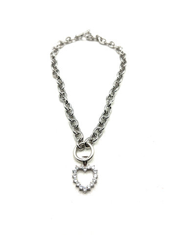 The Silver Crystal Heart Lock Necklace