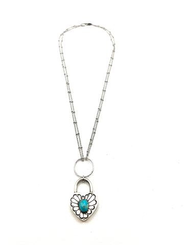 The Silver & Turquoise Heart Lock Necklace
