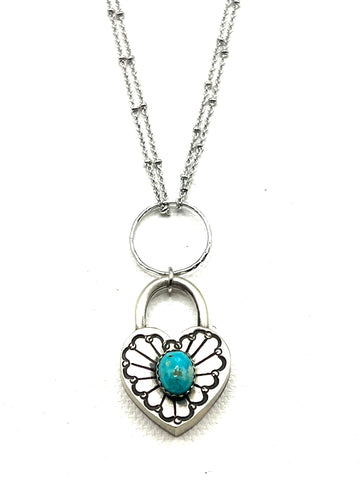 The Silver & Turquoise Heart Lock Necklace