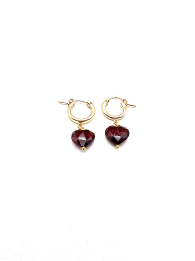 The Red Garnet Stone Heart Hoops