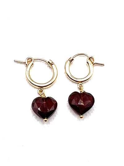 The Red Garnet Stone Heart Hoops