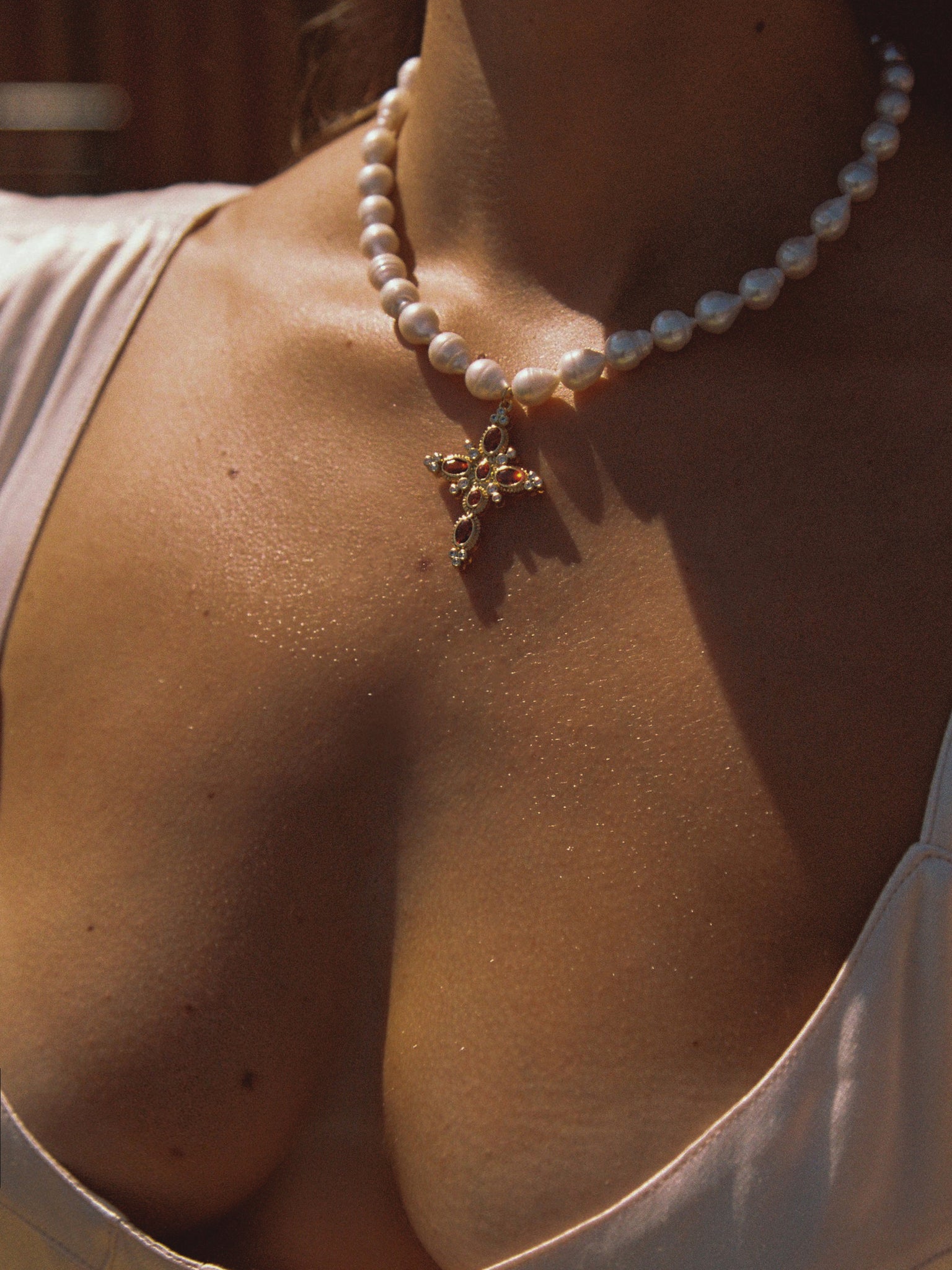 The Aalia Pearl Cross Necklace