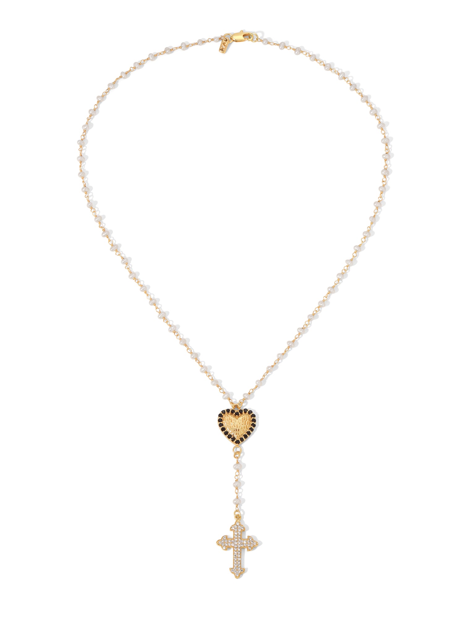 Cross & Virgin Mary Tri-Color Rosary Necklace (14K) – Popular J