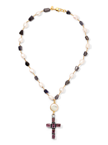 The Amethyst & Pearl Cross Necklace