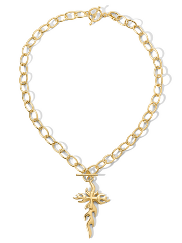 The Mena Flaming Cross Necklace - Gold