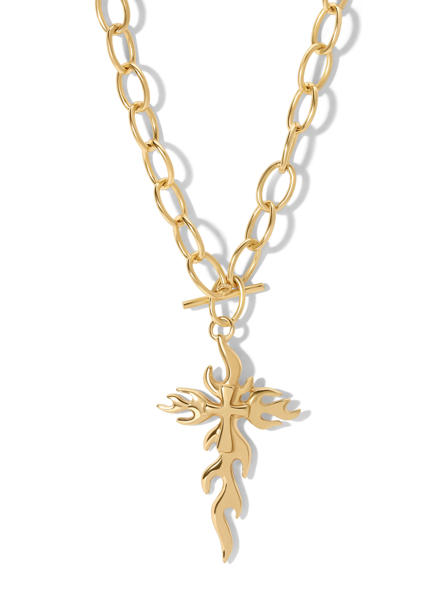 The Mena Flaming Cross Necklace - Gold