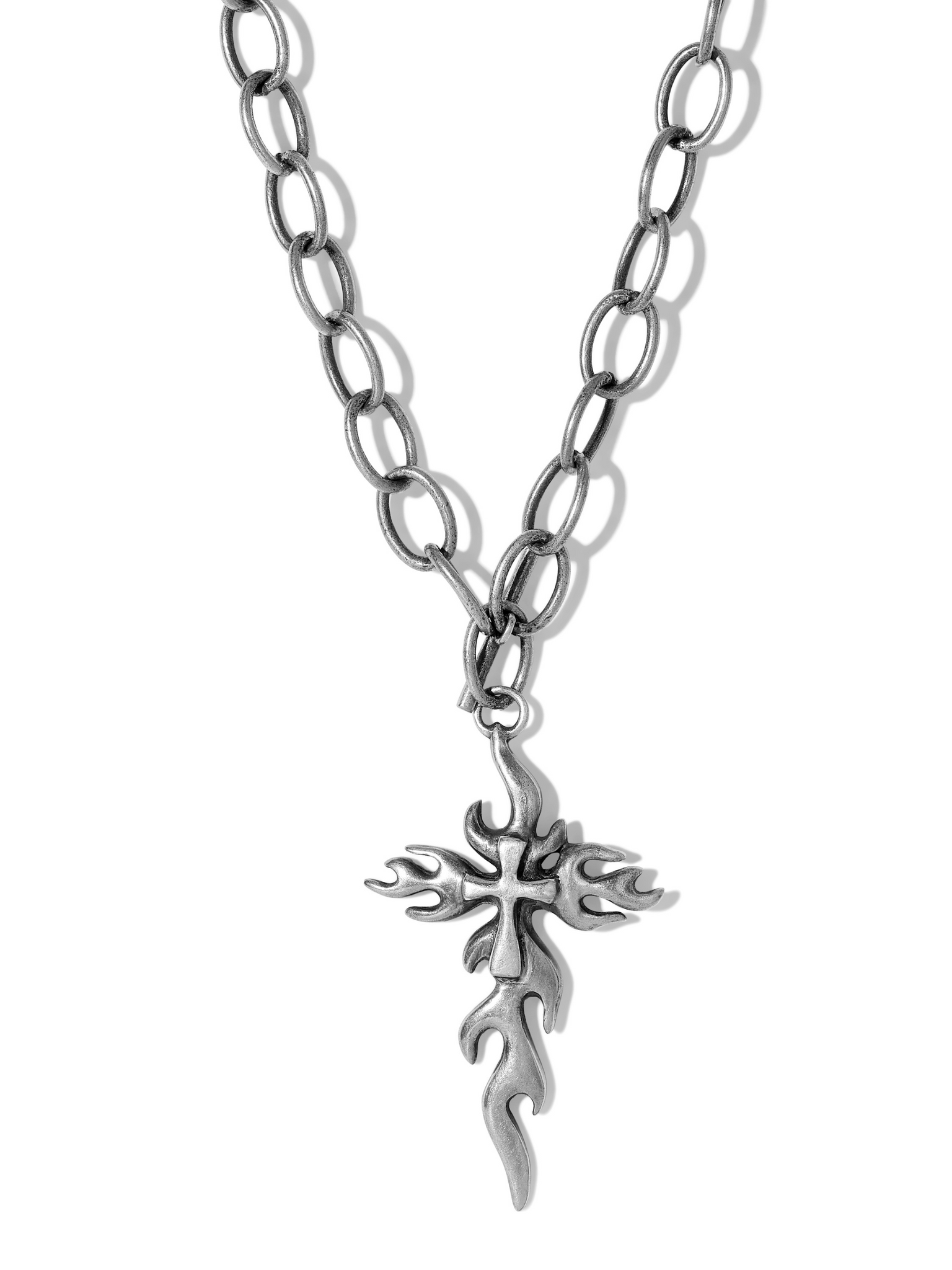 The Mena Flaming Cross Necklace - Silver