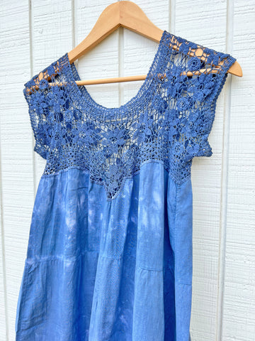 VINTAGE: '70s Indigo-Dyed Cotton Crochet Dress