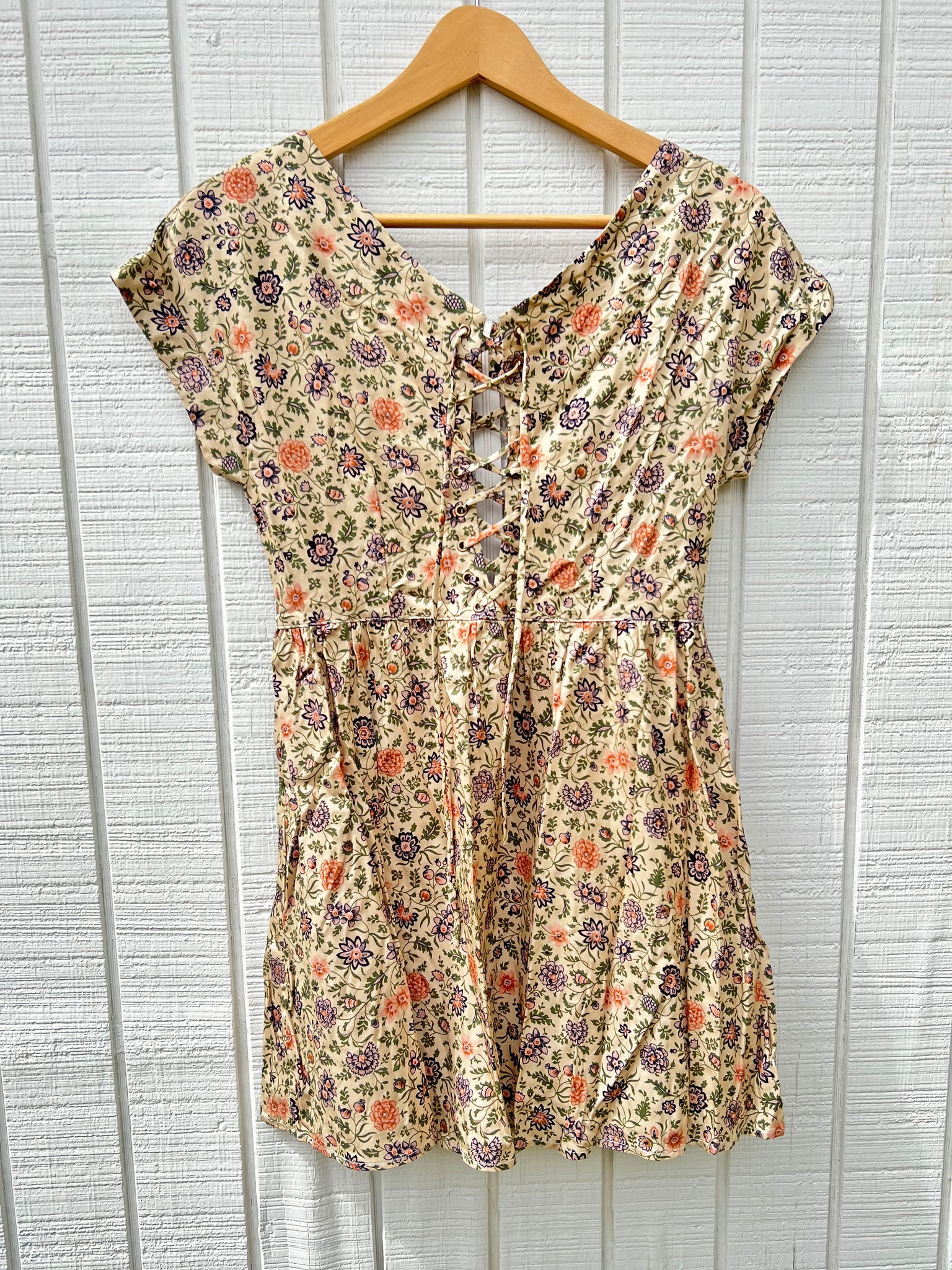 SAMPLE:  Light Floral Lace-Up Mini Dress