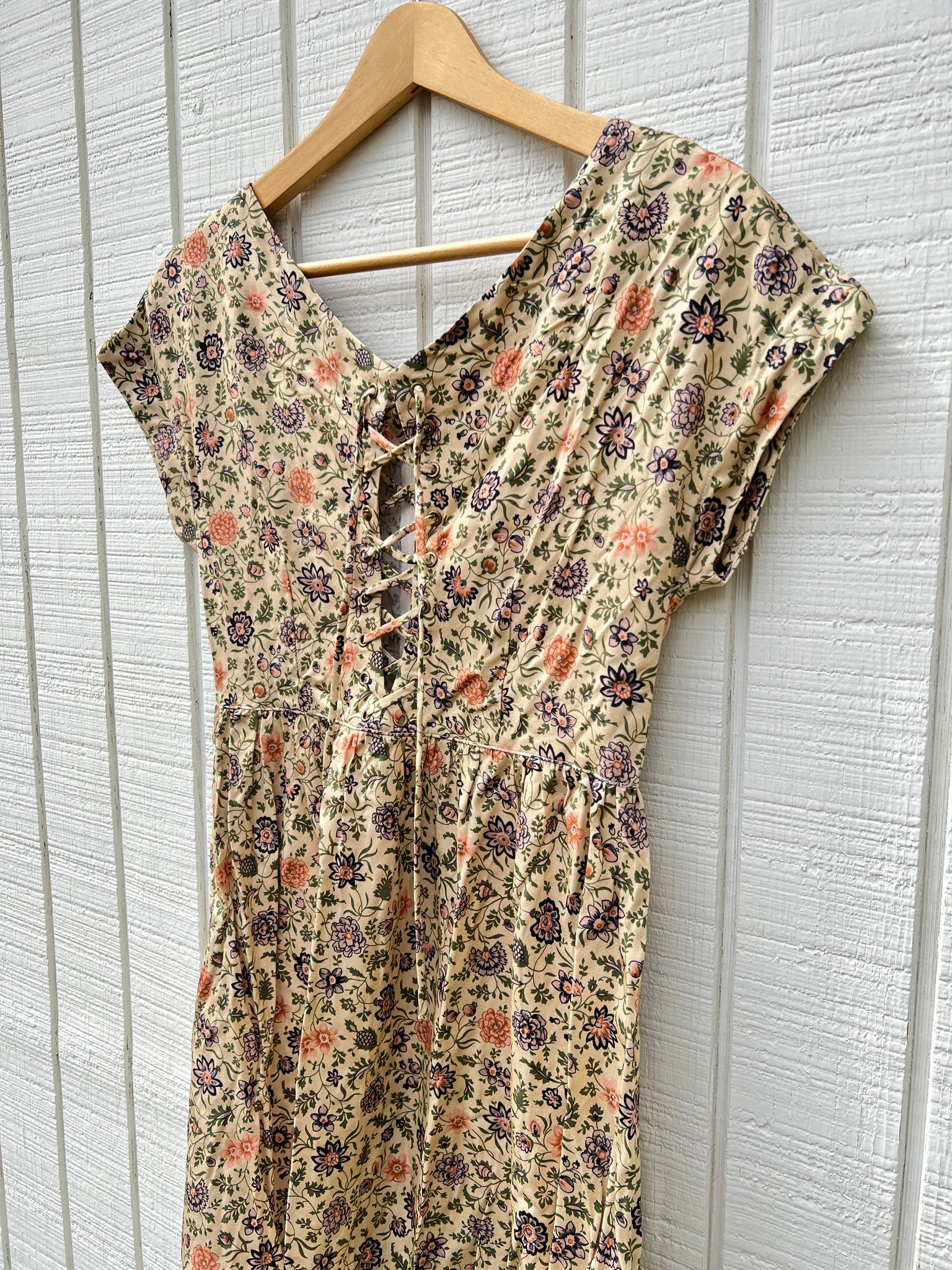 SAMPLE:  Light Floral Lace-Up Mini Dress