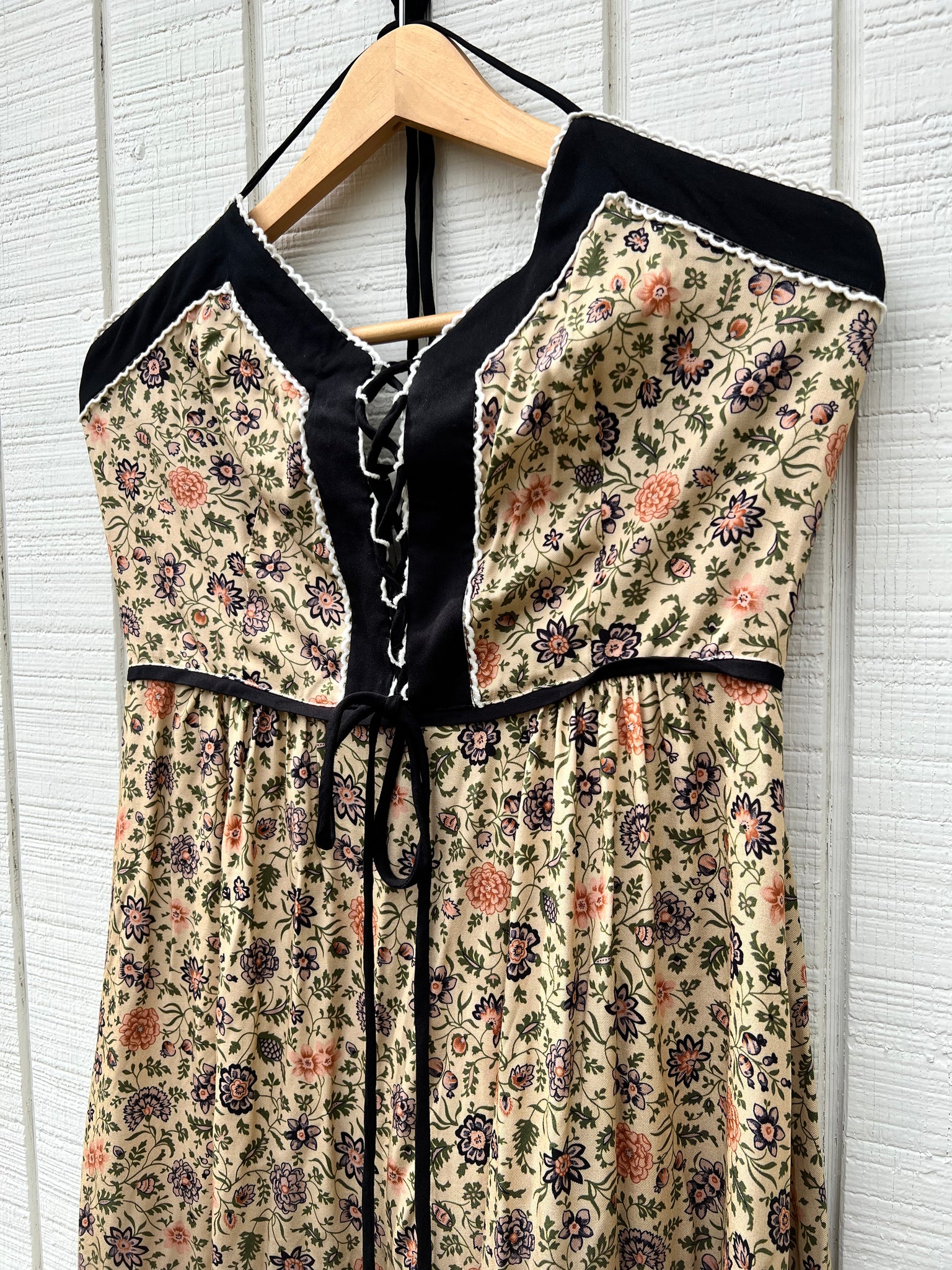 SAMPLE:  Light Floral Halter Lace-Up Maxi Dress