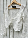 SAMPLE:  White Lace-Up Bell Sleeve Crop Top