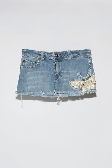 Vintage Denim Skirt with Butterfly