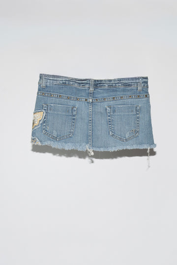 Vintage Denim Skirt with Butterfly