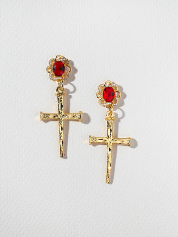 The Aria Ruby Cross Earrings