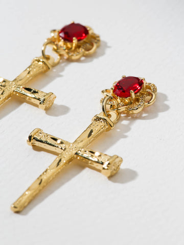 The Aria Ruby Cross Earrings
