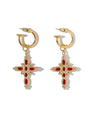 The Aalia Ruby Cross Earrings