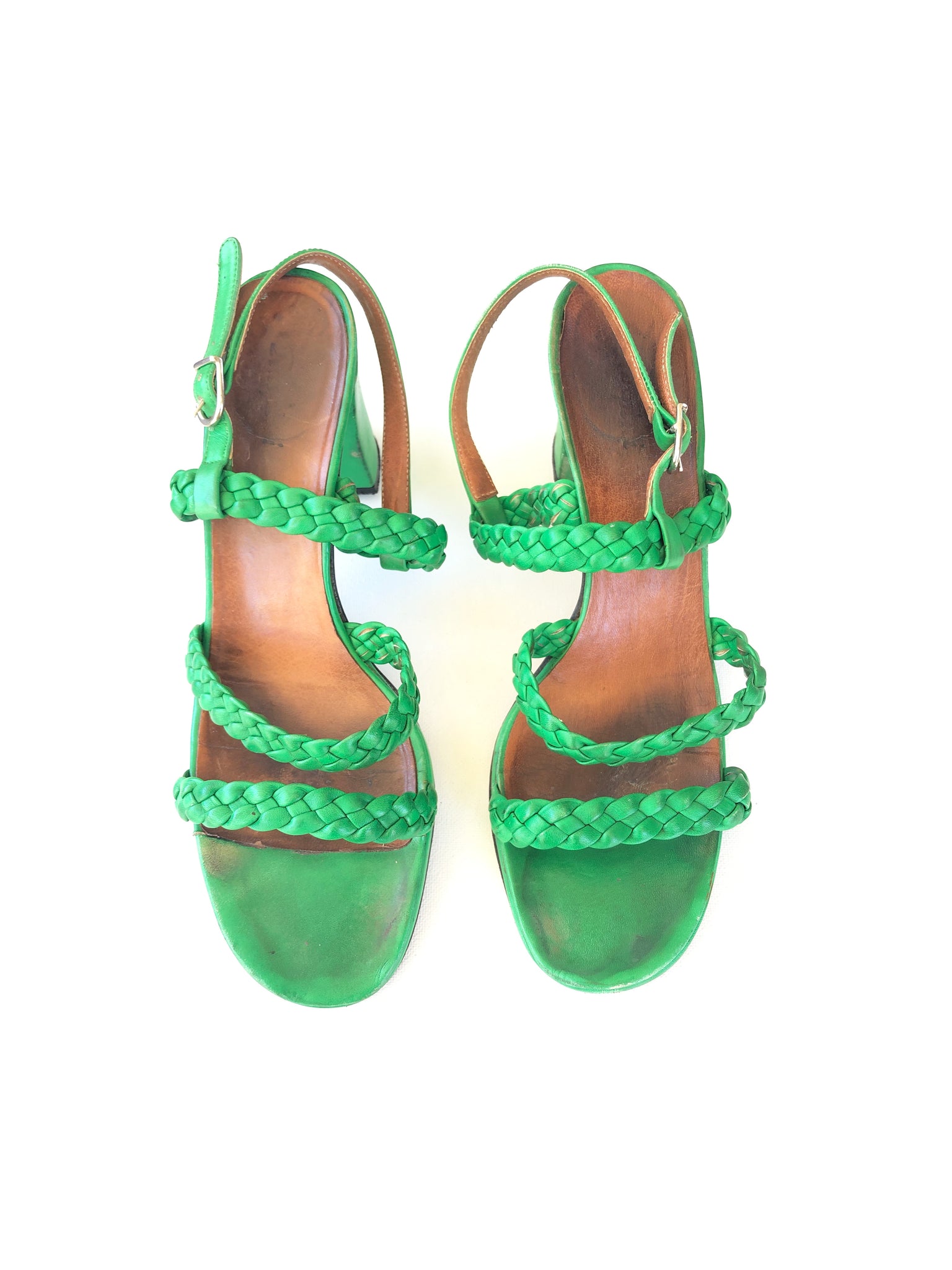 VINTAGE: Woven Leather Sandals - Green