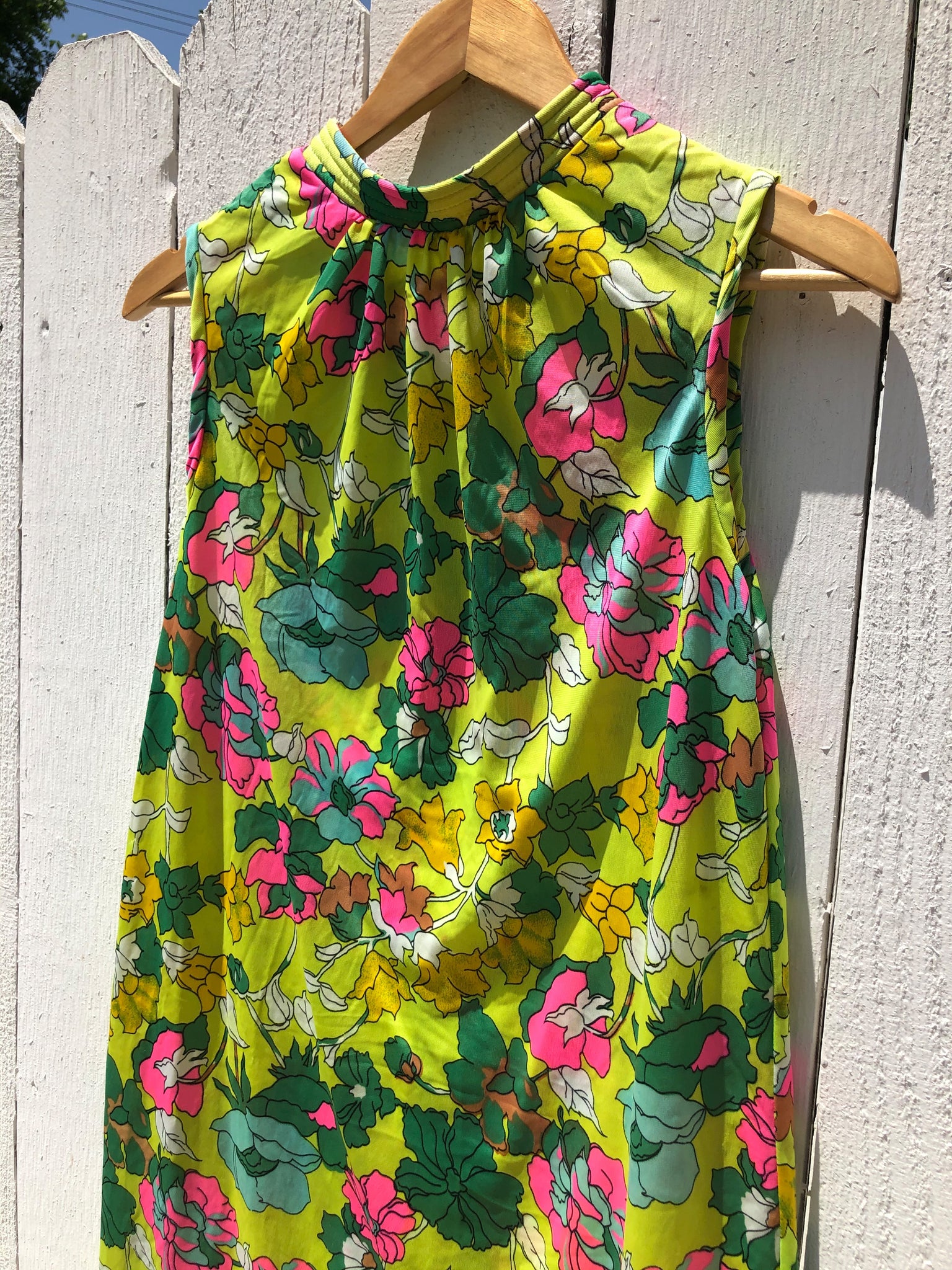 VINTAGE: Neon Flower Mini Dress - Yellow