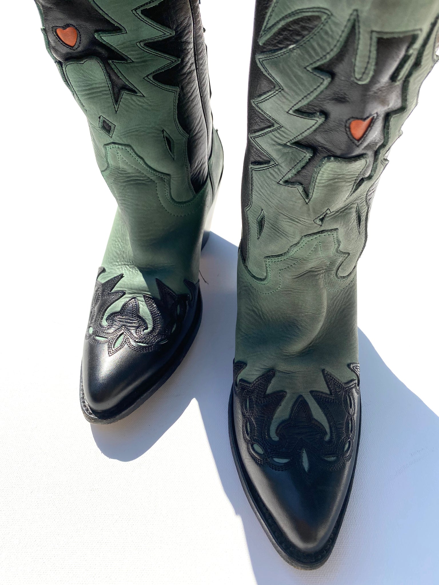 VINTAGE: Western Boots - Green & Black