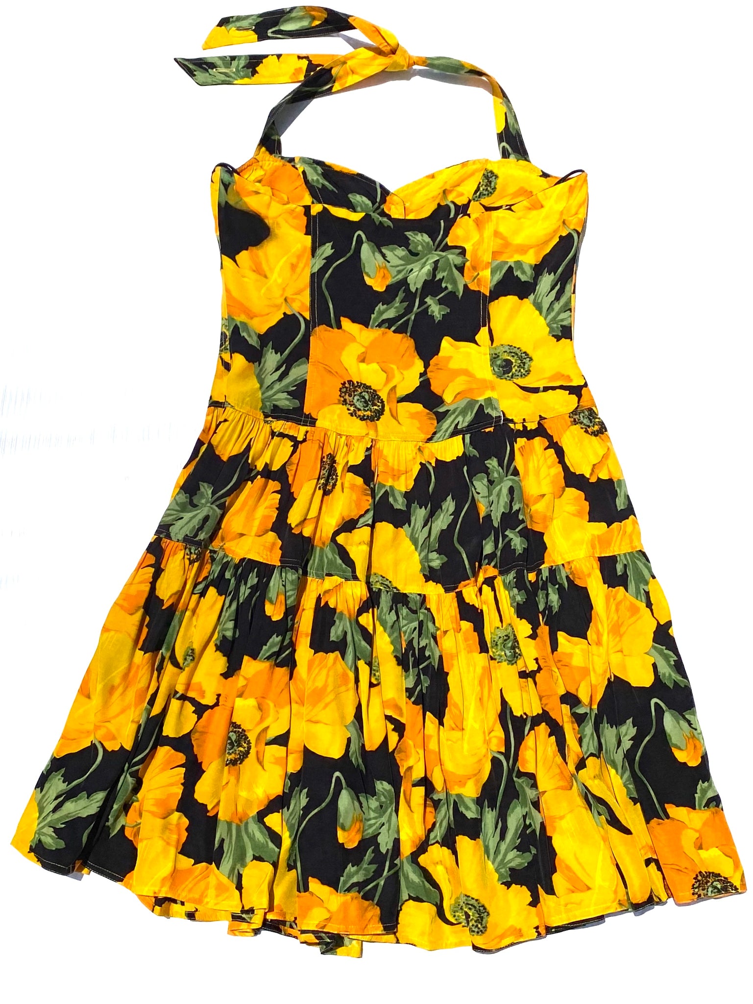 VINTAGE: Halter Dress - Yellow Poppy
