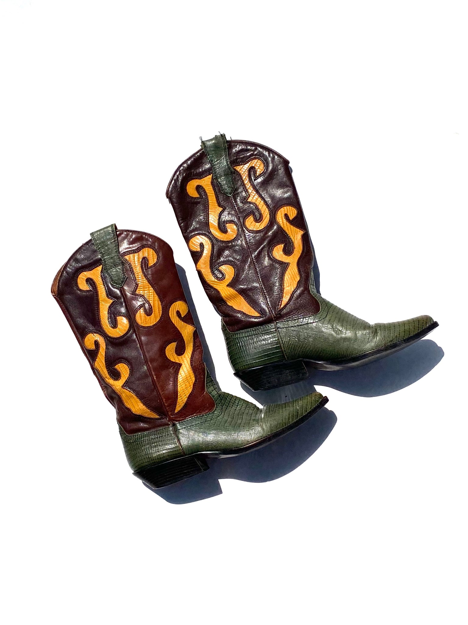 VINTAGE: Western Boots - Green Snakeskin
