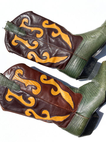 VINTAGE: Western Boots - Green Snakeskin