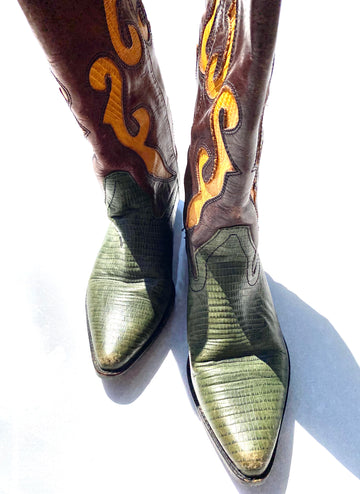 VINTAGE: Western Boots - Green Snakeskin