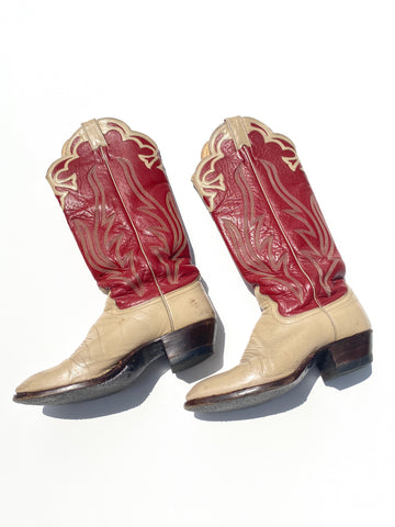 VINTAGE: Western Boots - Red & Tan