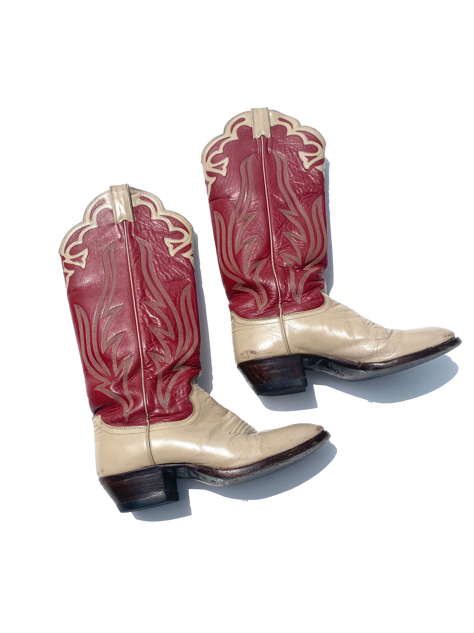 VINTAGE: Western Boots - Red & Tan
