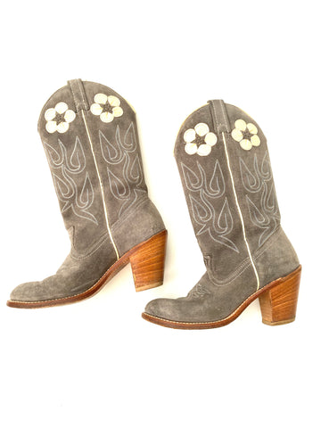 VINTAGE: Western Boots - Gray Suede