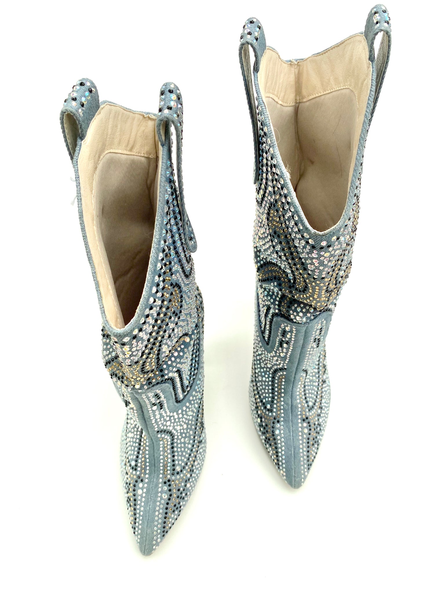 VINTAGE: Western Boots - Bedazzled Blue