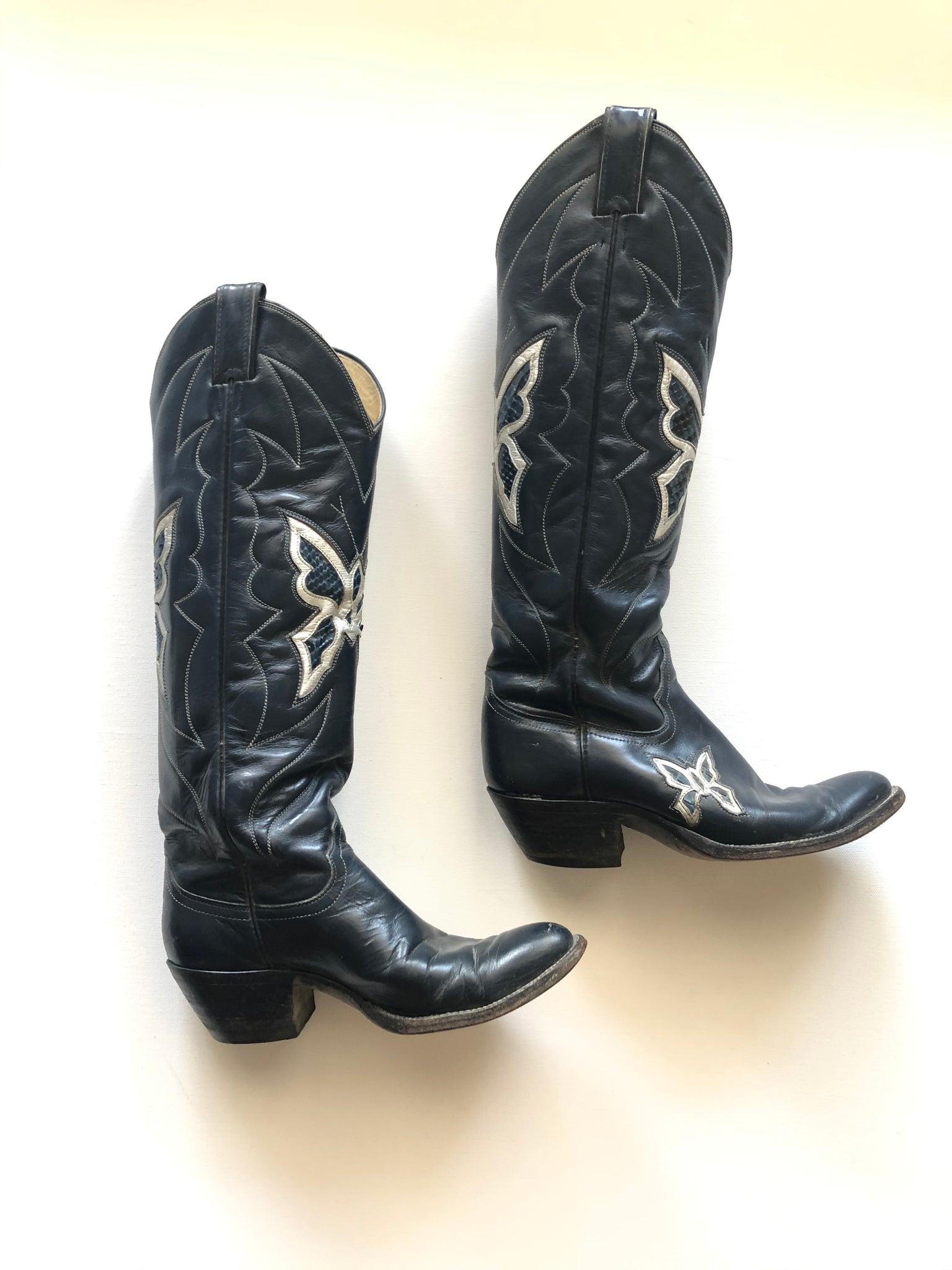 VINTAGE: Western Boots - Navy Butterfly