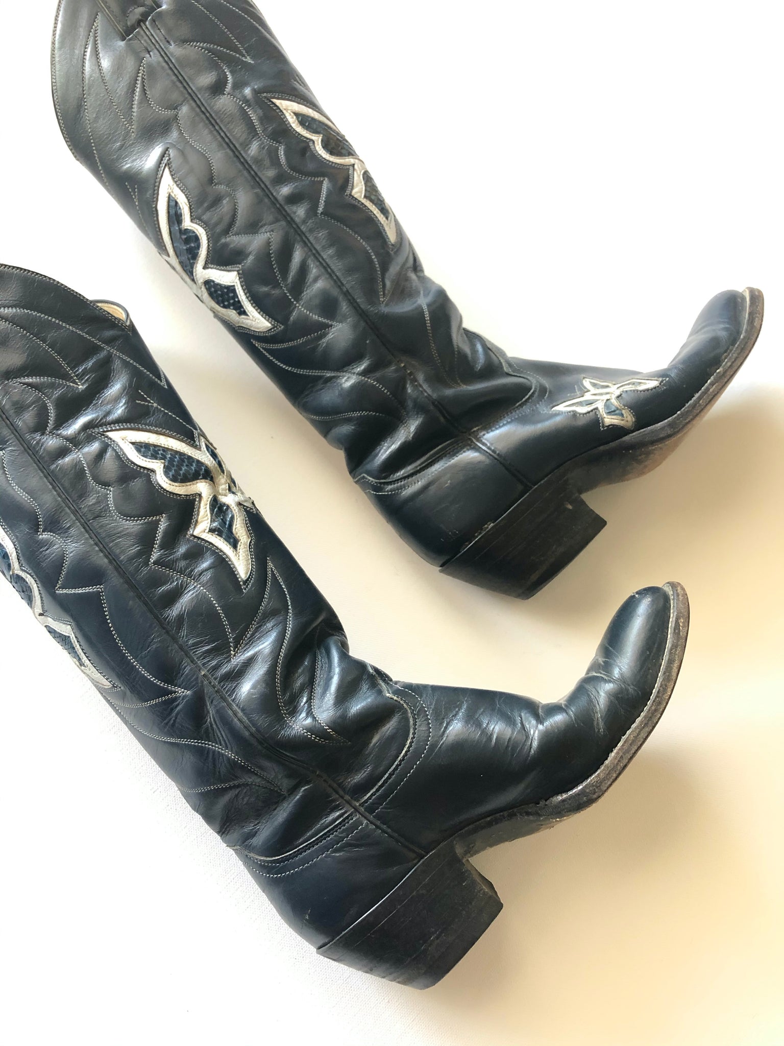 VINTAGE: Western Boots - Navy Butterfly